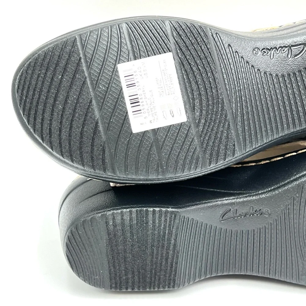 Clarks Size 6.5 Metallic Taupe Bronze‎ Floral T-Strap Wedge Sandals Shoes